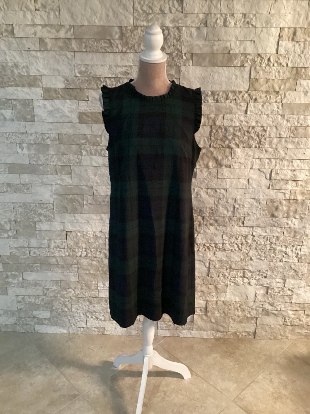 J.Crew Black Watch Plaid Ruffle-Neck Suiting Dress